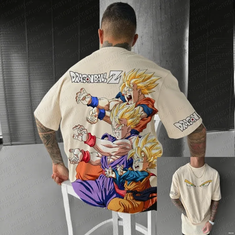 

2026 Summer Dragon Ball 100% Cotton Printed T-shirt Men's New Anime Printed Comfortable and Breathable Plus Size Casual Loose