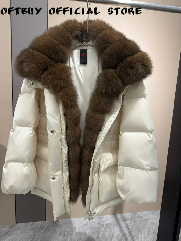 OFTBUY Thick Goose Down Coat Women Oversized Puffer Jacket 2026 Large Natural Fox Raccoon Fur Parkas Extra Warm Female Outwear