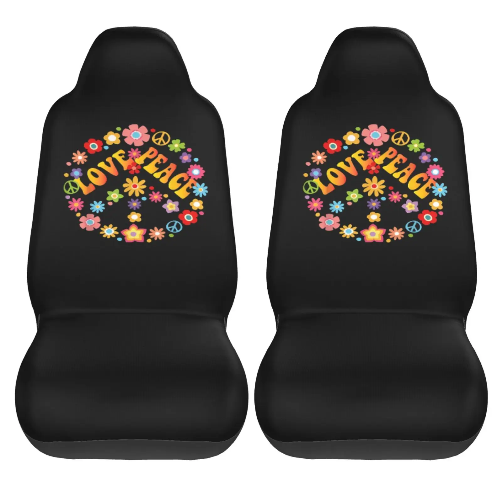 PEACE LOVE 60s 70s 2 PCS Car Seat Covers Front Auto Seat Cover Breathable Car Bucket Seats Protector Covers Universal Fit