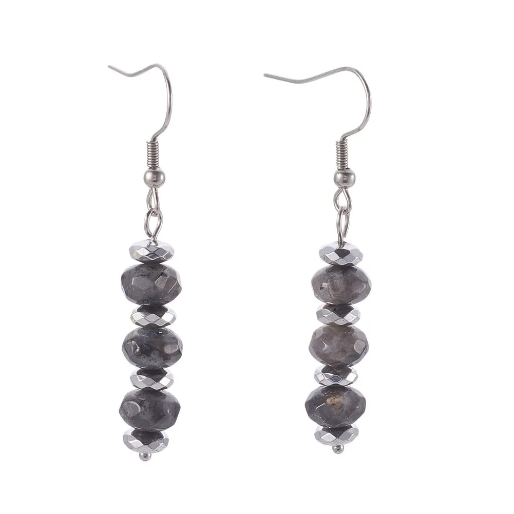 

Kissitty Natural Labradorite Dangle Earrings Synthetic Hematite Beads For Women Stainless Steel Hook Earrings Jewelry Findings