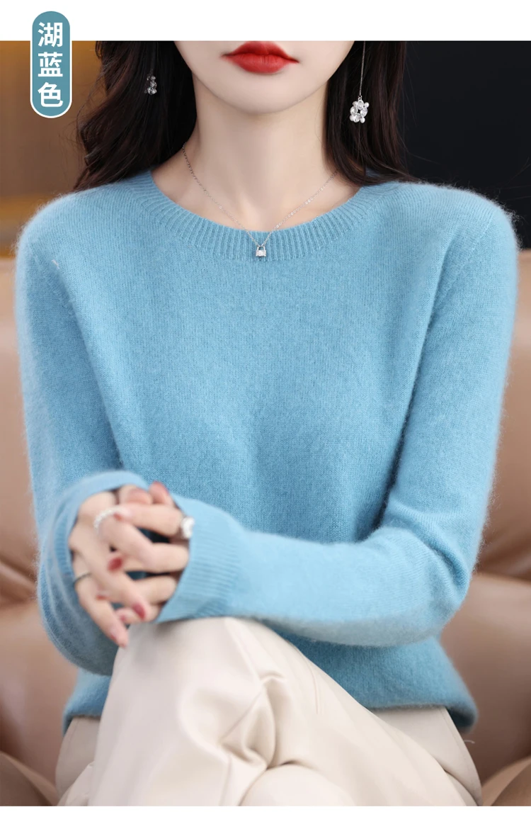 2026 New Cashmere Basic Top Long Sleeve Women O-Neck Knitted Sweater 100% Pure Merino Wool Pullover Clothing Knitwear Traf