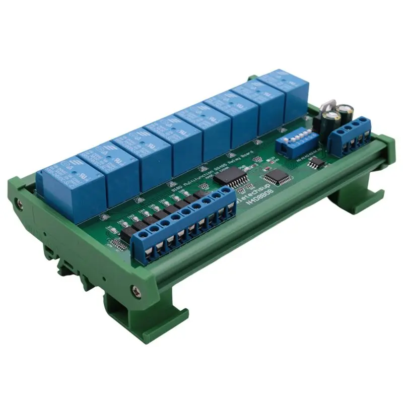 Solid 2X DC 24V 8 Ch RS485 Relay Board Modbus RTU UART Remote Control Switch DIN35 Rail Box For PLC Automation Control