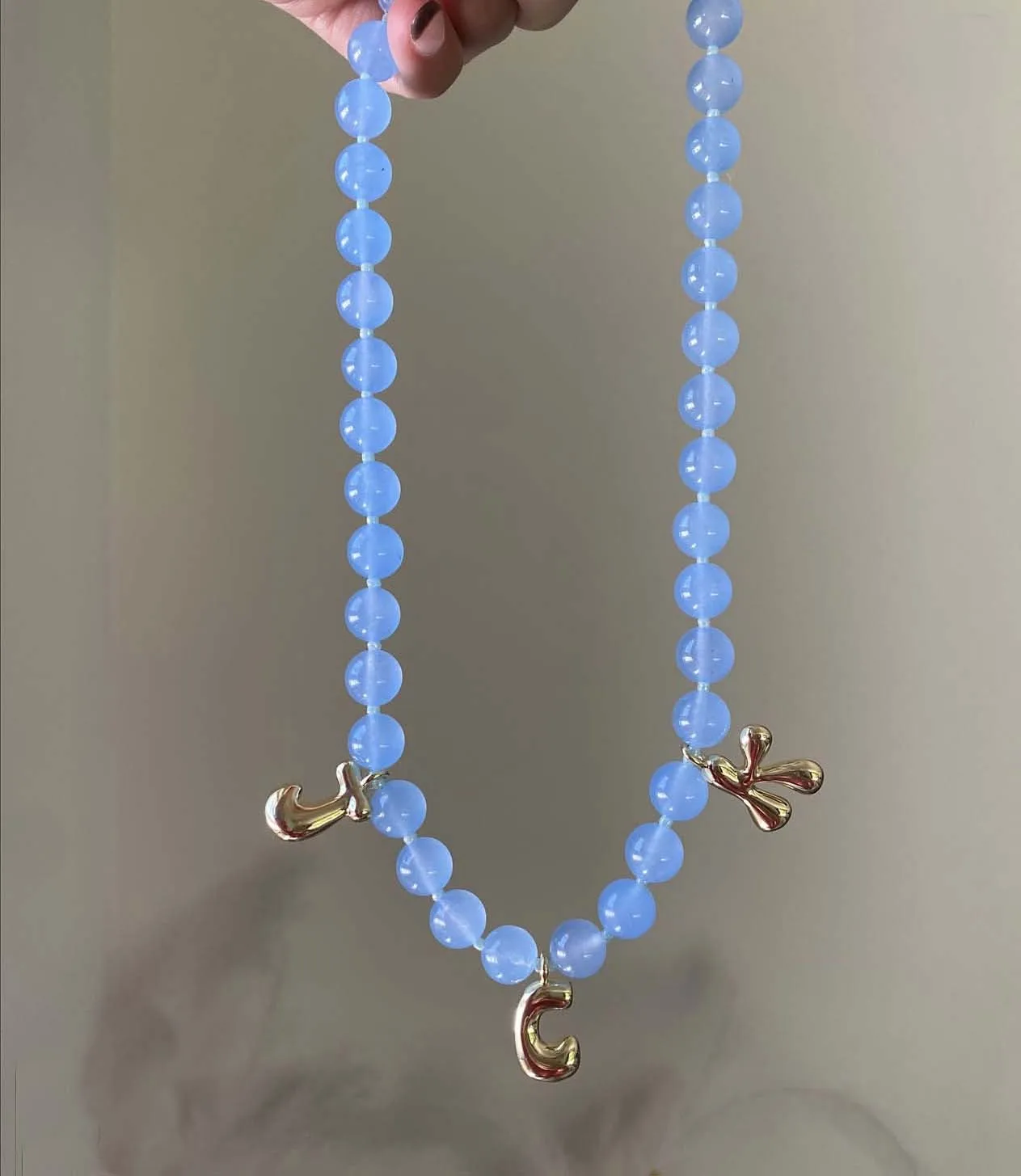 (Letter Customization)Bohemian style stainless steel letter pendant blue glass beads necklace with personalized fashionable