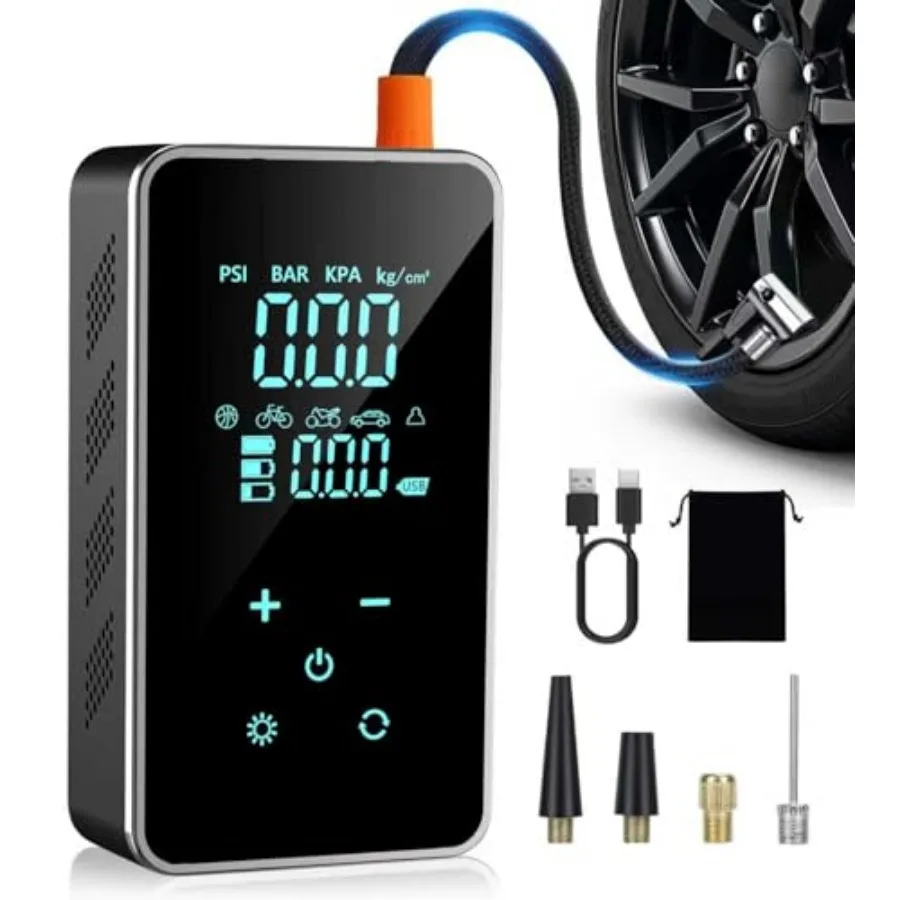 

Tire Inflator Portable Air Compressor-150PSI Air Pump for Car Bike Pump Touch Screen/Gauge/Light Tire Pump 3X Faster Inflation