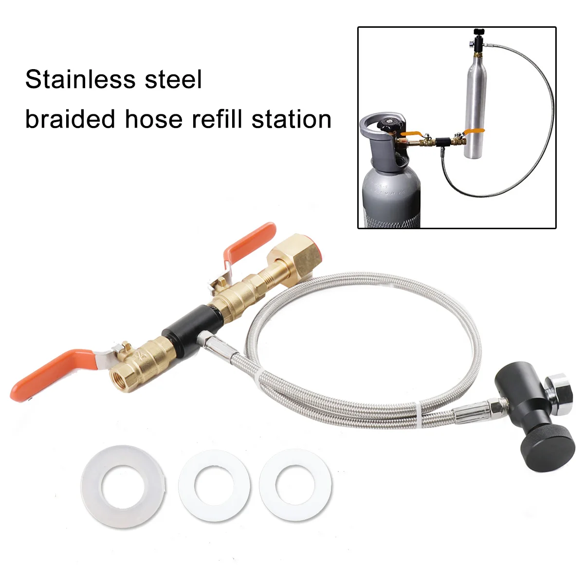 Cilindro De Tanque De Garrafa De Água De Refrigerante, 24 "Mangueira, Estação De Enchimento, Enchimento De Recarga De CO2, Alavanca De Válvula Dupla, Ferramenta De Recarga Rápida