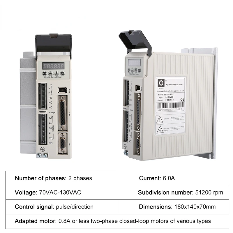 SS1108-BZ-ZX AC Hybrid Servo Drive Stepper Motor Shaft 10m Encoder Cable Set 6A 70VAC-130VAC + Closed Loop Diameter 14mm + 6.0A