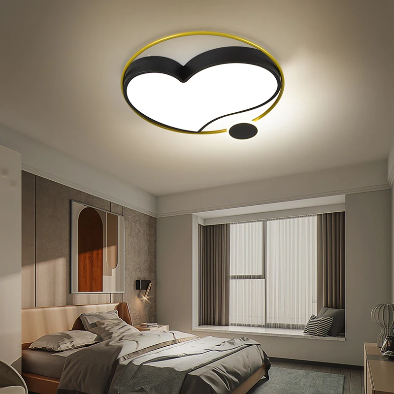 Modern Heart Shaped Ceiling Light For Children Room Bedroom Study Decor Black Gold Round Ring Chandelier Kids Led Ceiling Lamp