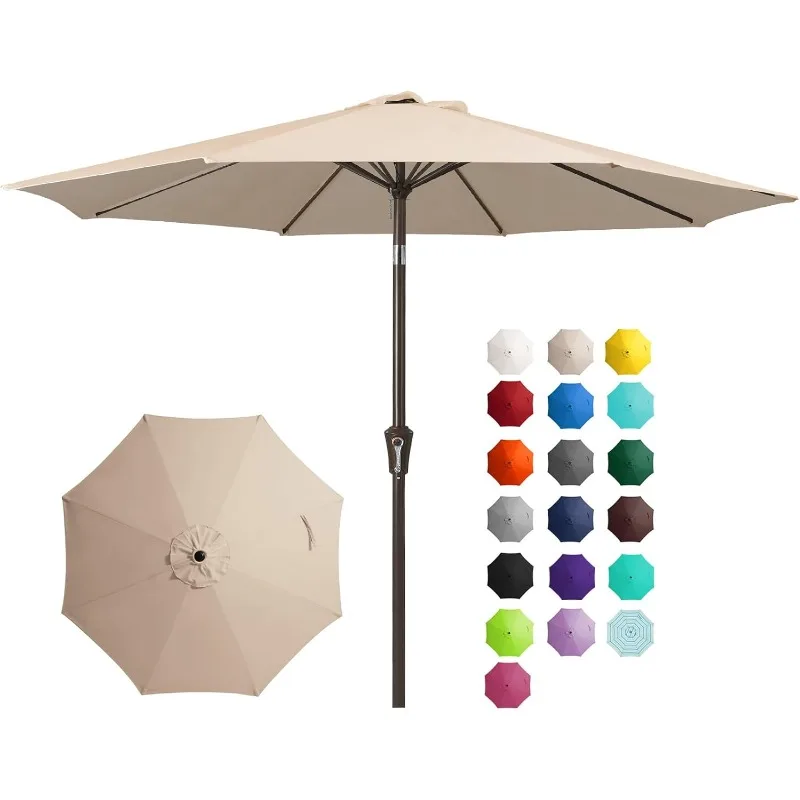 

9FT Outdoor Patio Umbrella Outdoor Table Umbrella with Push Button Tilt and Crank, Market Umbrella 8 Sturdy Ribs UV Protection