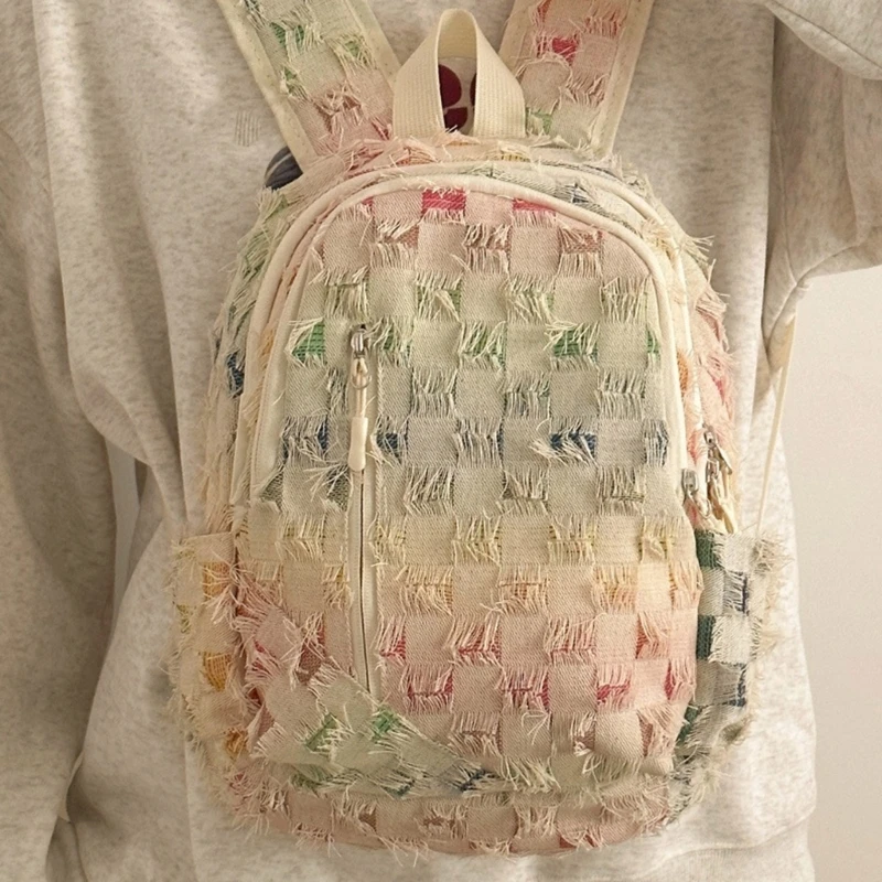 Mochila japonesa colorida mezclilla rasgada para estudiantes escuela con capacidad