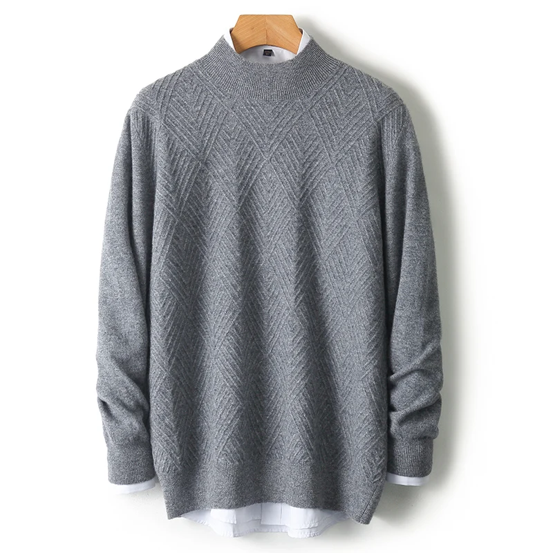 

Fall/Winter New Men's 100% Wool Cashmere Half-high Neck Long Sleeve Loose Large Size Pullover Thickened Casual Knitted Top