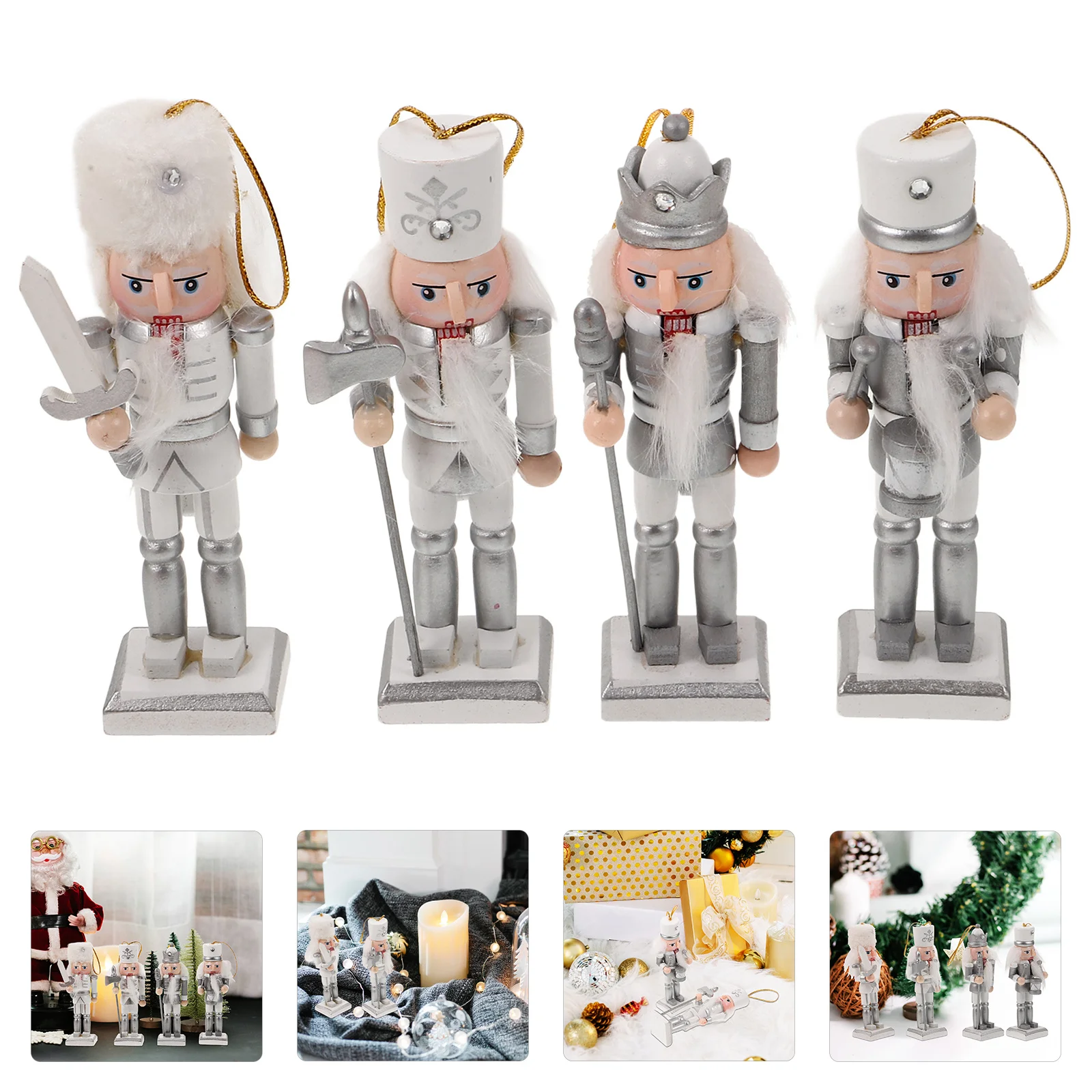 

4 pcs Christmas Nutcracker Set Resin Soldier Statue Holiday Decor Figures Tabletop Ornament Xmas Decoration Home Decor
