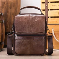Bolso cruzado vertical de cuero genuino para hombre, bolso de un solo hombro de piel de vaca, bolso informal de negocios y moderno para mensajes de alta calidad