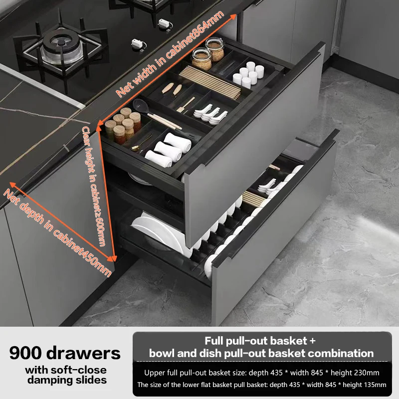 Summit Organizzatore per cassetti per cestini da cucina estraibili a 3 livelli con vassoio per posate, armadio completamente in lega di alluminio per piatti