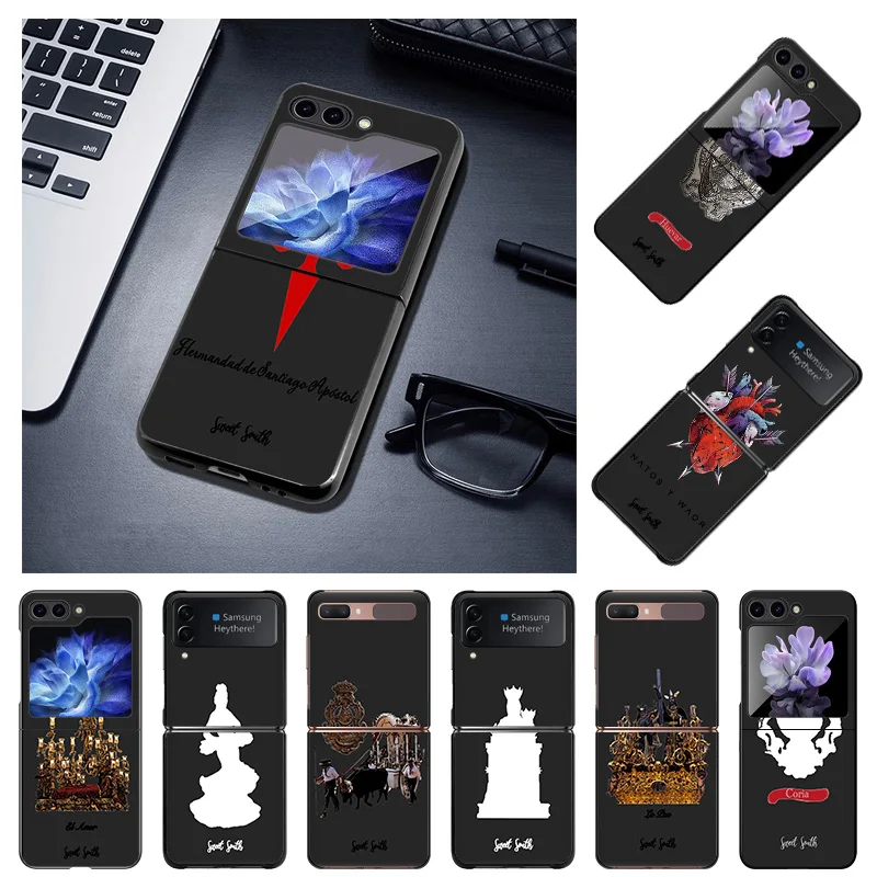 Black Phone Cases for Samsung Z Flip 6 5 4 3 5G Luxury Virgin Mary Jesus Church Hard Galaxy ZFlip6 Flip5 Flip4 Flip3 Cover