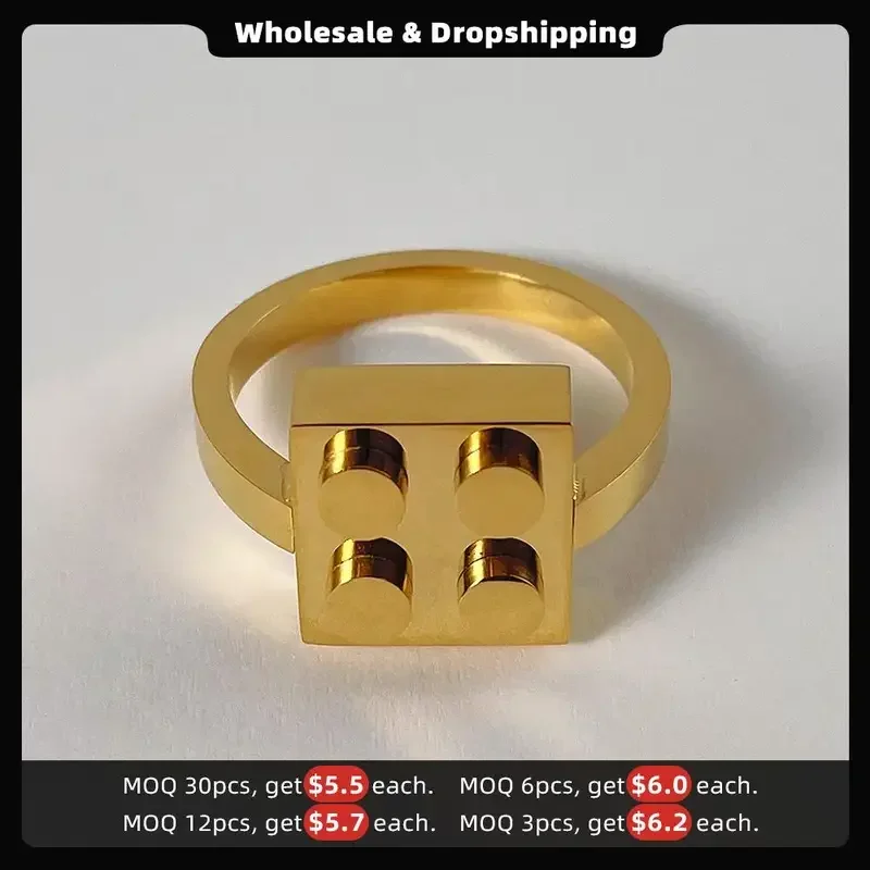 TUES Original Designer Building Blocks Rings For Women 18K Plated Stainless Steel Ring Gold Color Fashion Jewelry Ladies Gift