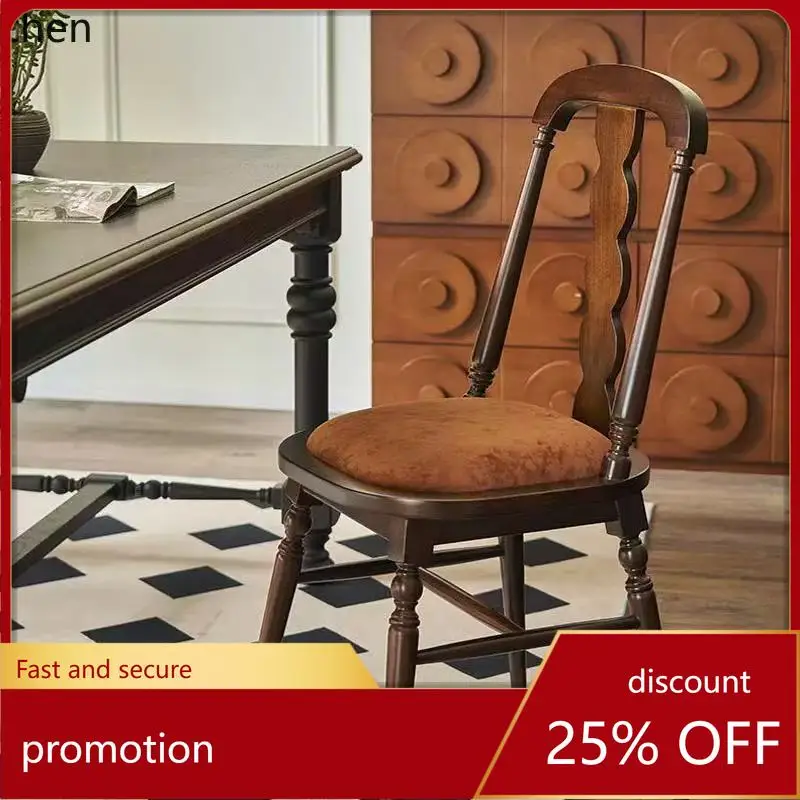 

ZML Solid Wood Backrest Soft Cushion Desk Chair Dining Chair Vintage Makeup Stool for Home Use