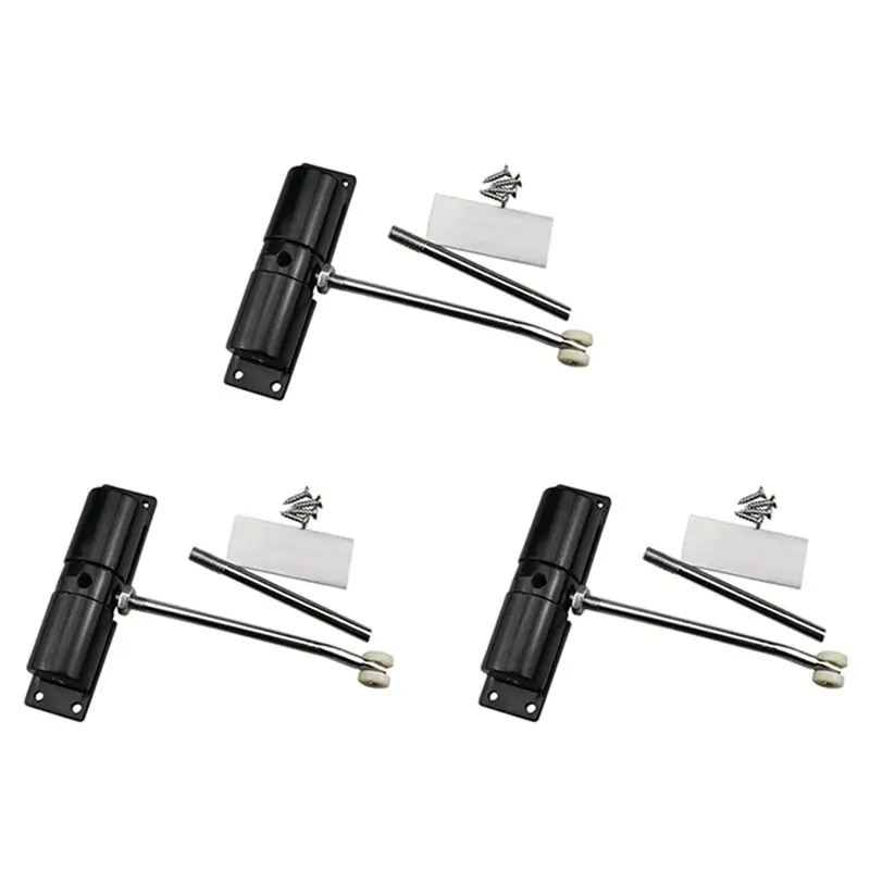 BMBY-3X Door Closer Household Black Belt Wheel Adjustable Automatic Door Closing Light Zinc Alloy Spring Door Closer