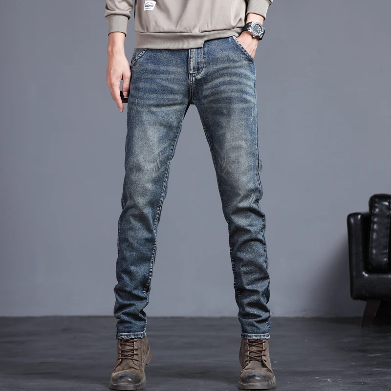 

Jeans 2022 Autumn Streetwear Retro Straight Slim Fit Denim Pants Male Brand Trousers