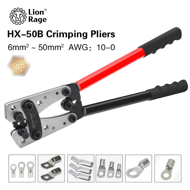 Crimping Pliers Tube Terminal Crimper Hex Crimp Tool Multitool Battery Cable Lug Cable Hand Tools HX-50B 6-50mm² AWG 10-0