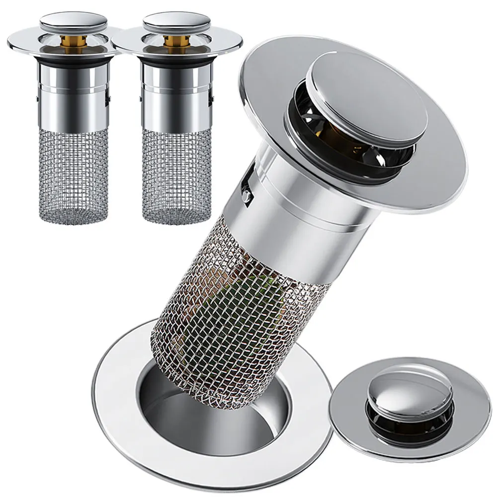 Stainless Steel Floor Drain Filter Washbasin Plug Anti Odor Pop-Up Bounce Core Basin Stopper Hair Catcher Shower Sink Strainer