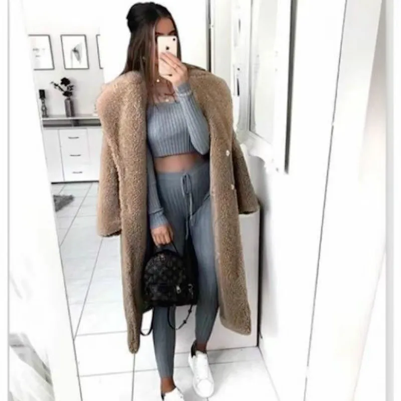 S-5XL Casual Loose Solid Colors Long Warm Teddy Coat Women Autumn Winter Vintage Plus Size Thick Faux Fur Jackets Coats 5 Colors