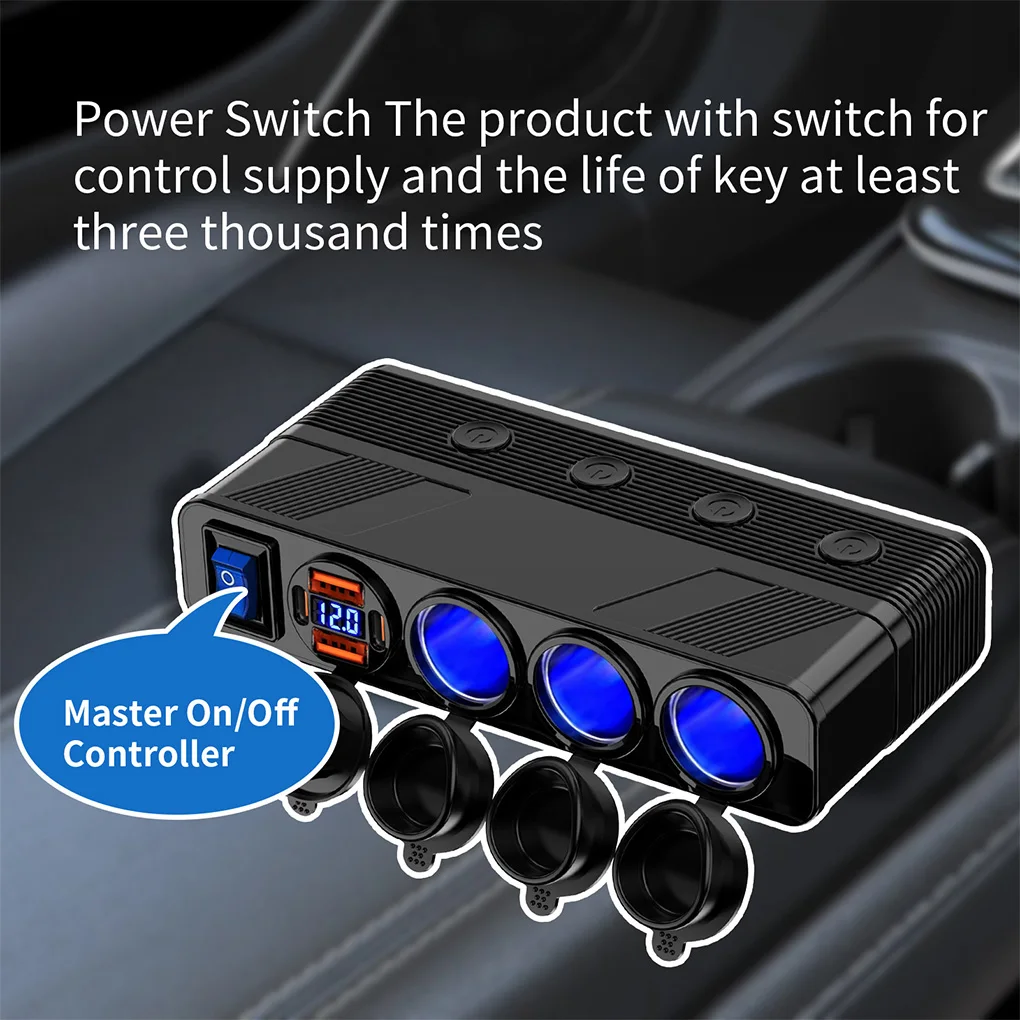 Car Charger Adapter Dual PD QC with Switch Cigarette Lighter Splitter Socket 12V/24V Fast Charging Adapter Cigarette Ligh