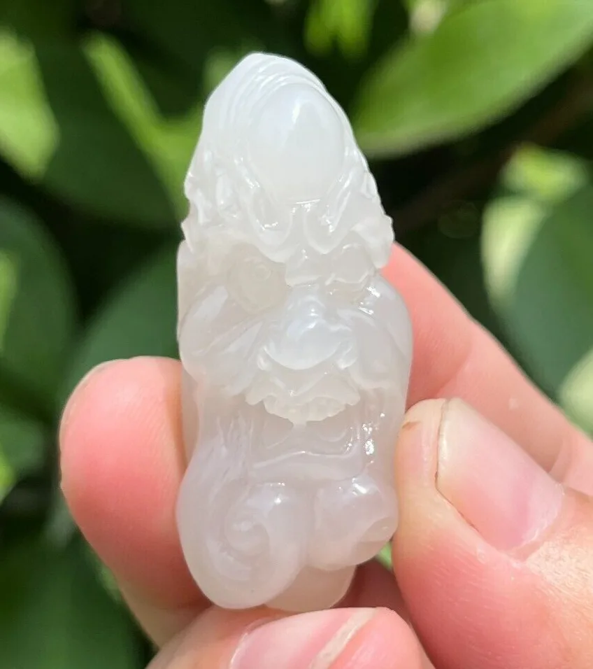 CERTIFIED 25.6g 100% NATURAL HOTAN WHITE JADE HAND CARVED Arhat's head PENDANT