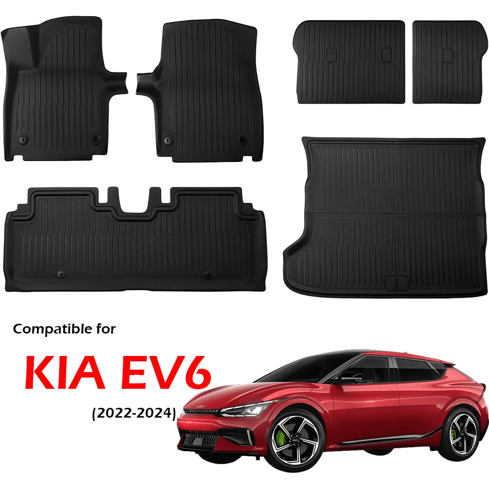 

Floor Mats for Kia EV6 2022 2023 2024 All-Weather Front Rear Cargo Liner Full Set Heavy Duty Trunk Protection Backrest Mats