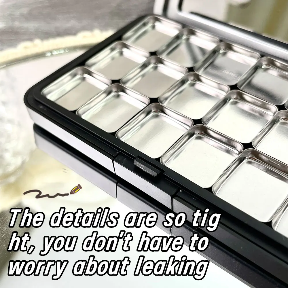 Palette de boîte de peinture aquarelle en fer à 18 grilles, grand foncé avec miroir, fournitures d'art de voyage pour artistes, plateau de rangement pour vernis à ongles Gel