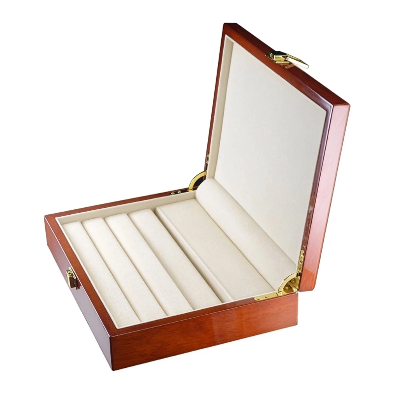 Slotted Cufflink Display Box Piano-Lacquer Finish and Brown Wood-Tone Exterior for Rings and Small Jewelry 55KA