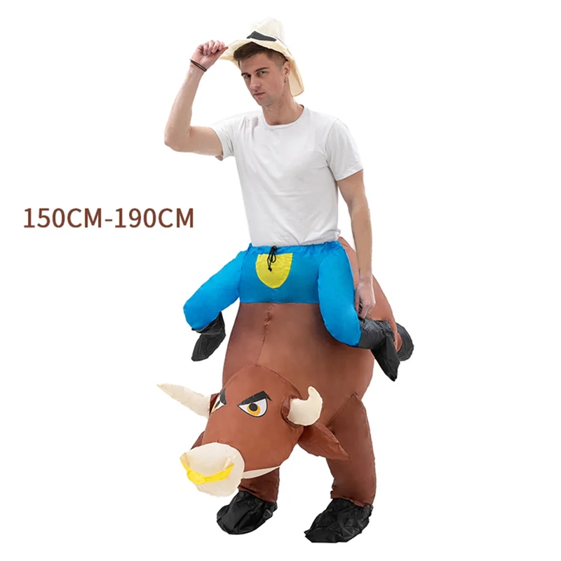 Volwassen Opblaasbare Stier Kostuum Ride Op Koe Os Pak Opblazen Kleding Voor Halloween Cosplay Jurk Grappige Fancy Mascotte