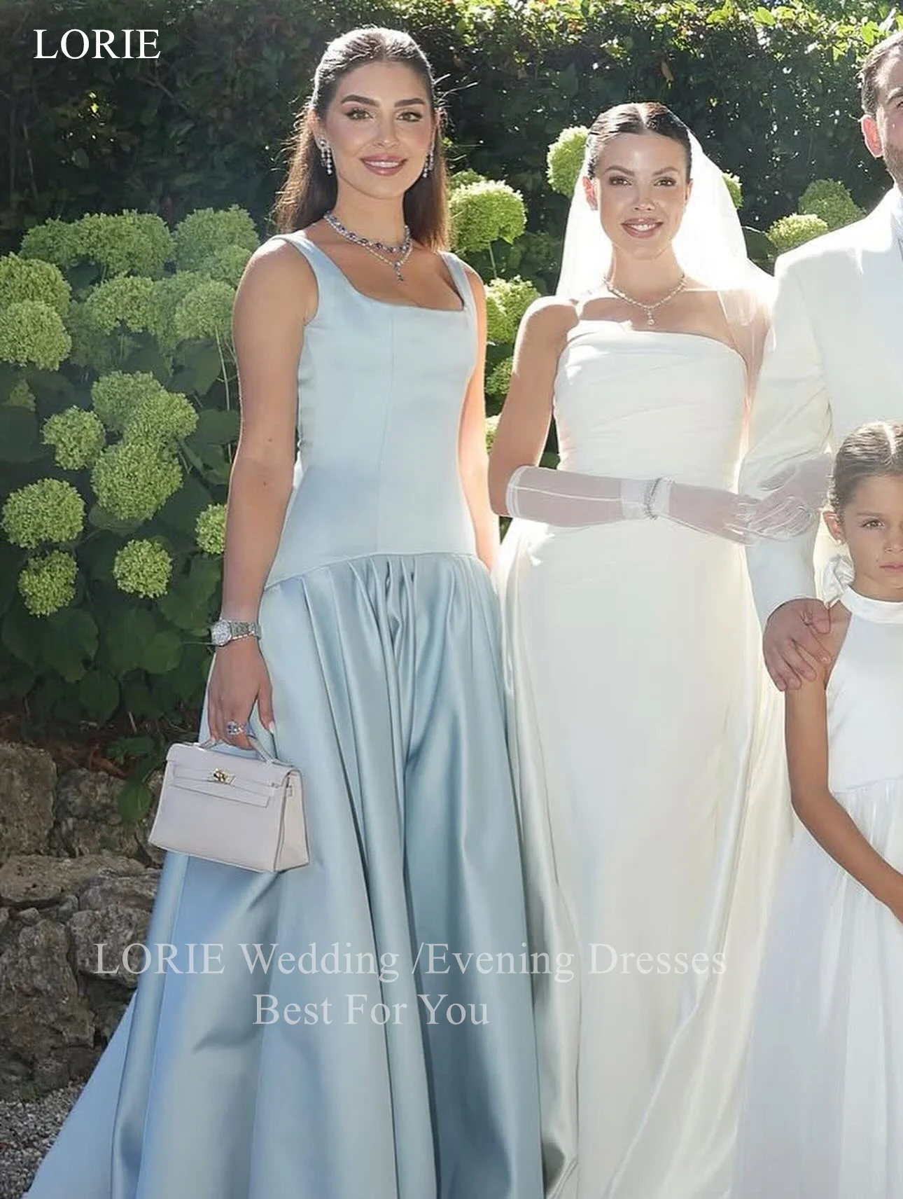 LORIE Elegantes blaues Satin-Partykleid, Spaghettiträger, Schleife, rückenfrei, Abendkleid, drapiert, A-Linie, Abendkleid, individuell gestaltet