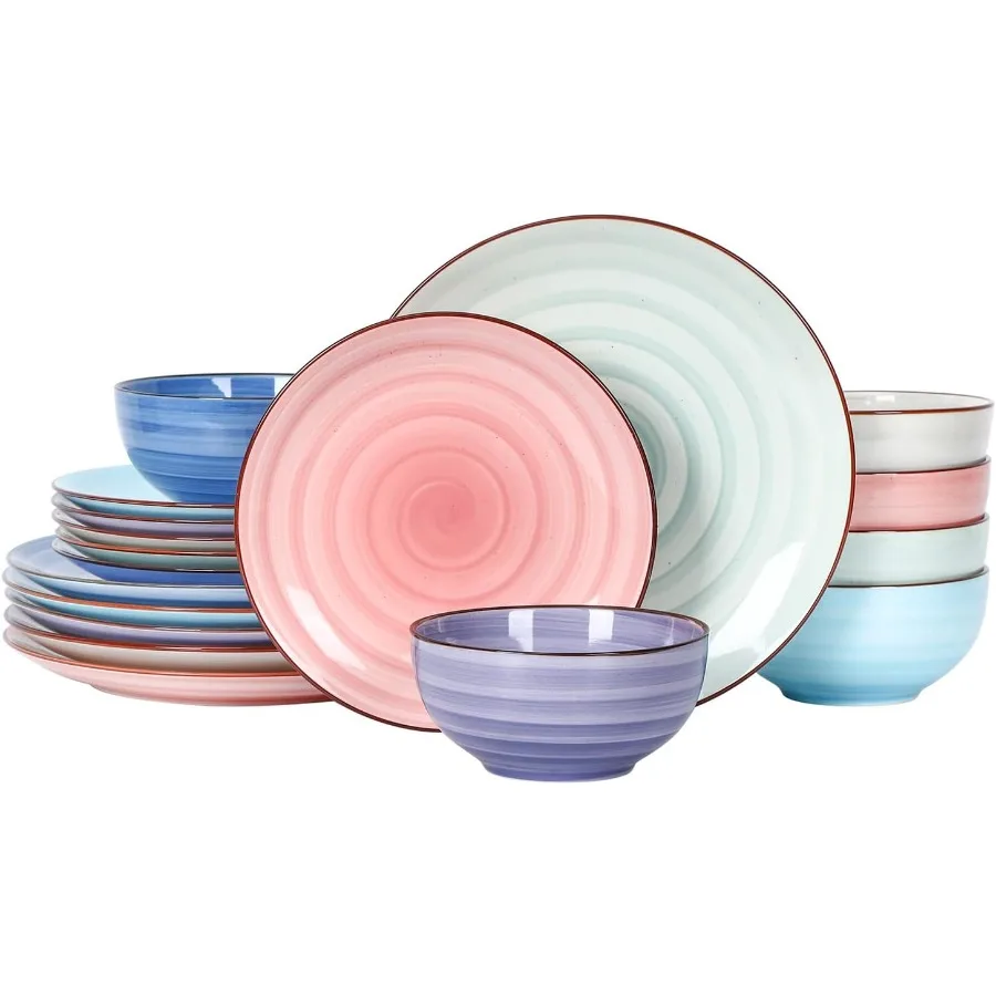 

Наборы керамической посуды на 6 18-х предметных тарелок и мисок. Набор устойчивых к царапинам посуды. Набор вихревых блюд с ручной росписью и точечной посудой.