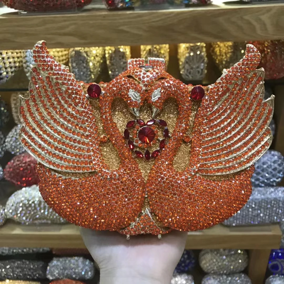 

7 Colors Women Swan Orange Stones Clutch Purse Lady Evening Bag Brides Rhinestone Clutches Bags AND Handbags Luxury Designer Bag