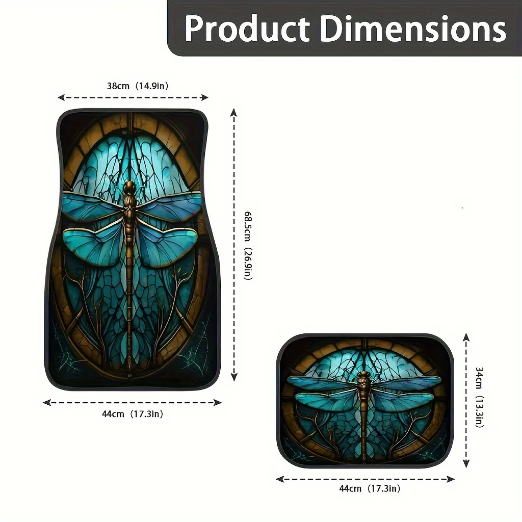 4pcs Vibrant Dragonfly Pattern Car Mats - Universal Fit, Non-Slip Interior Protection For Sedans And SUVs – Perfect Gift For Men