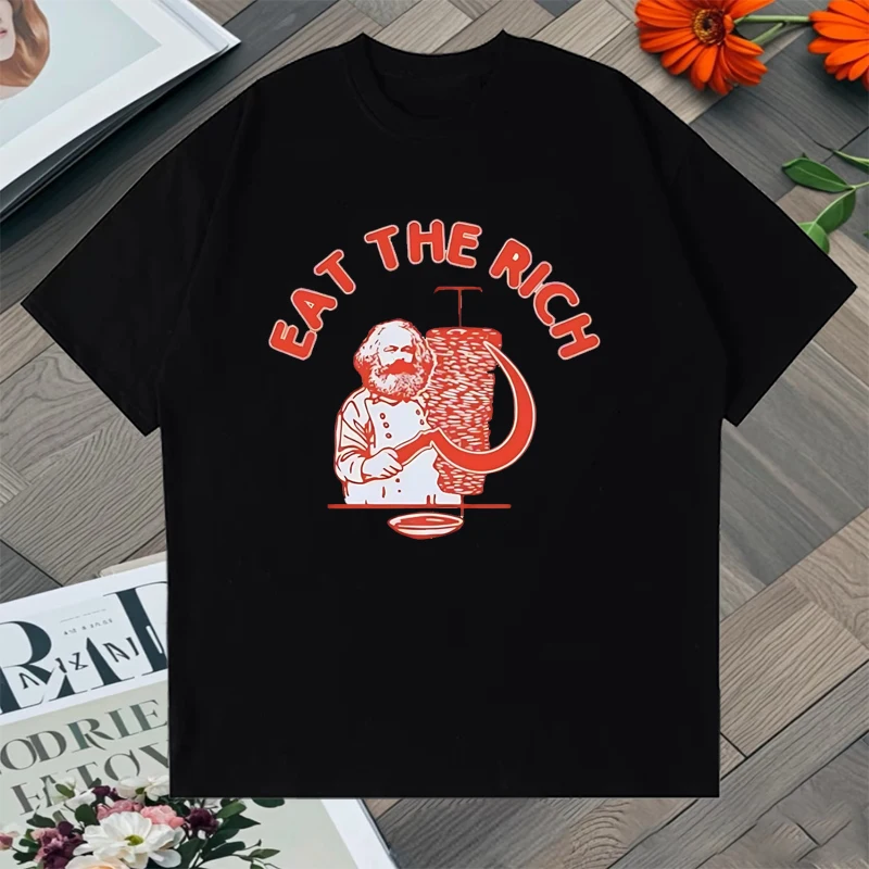

Trend Funny Men Women Casual Fashion 100% Cotton Tee shirt Eat The Rich Graphic Oversized t-shirt short sleeve Summer clothing