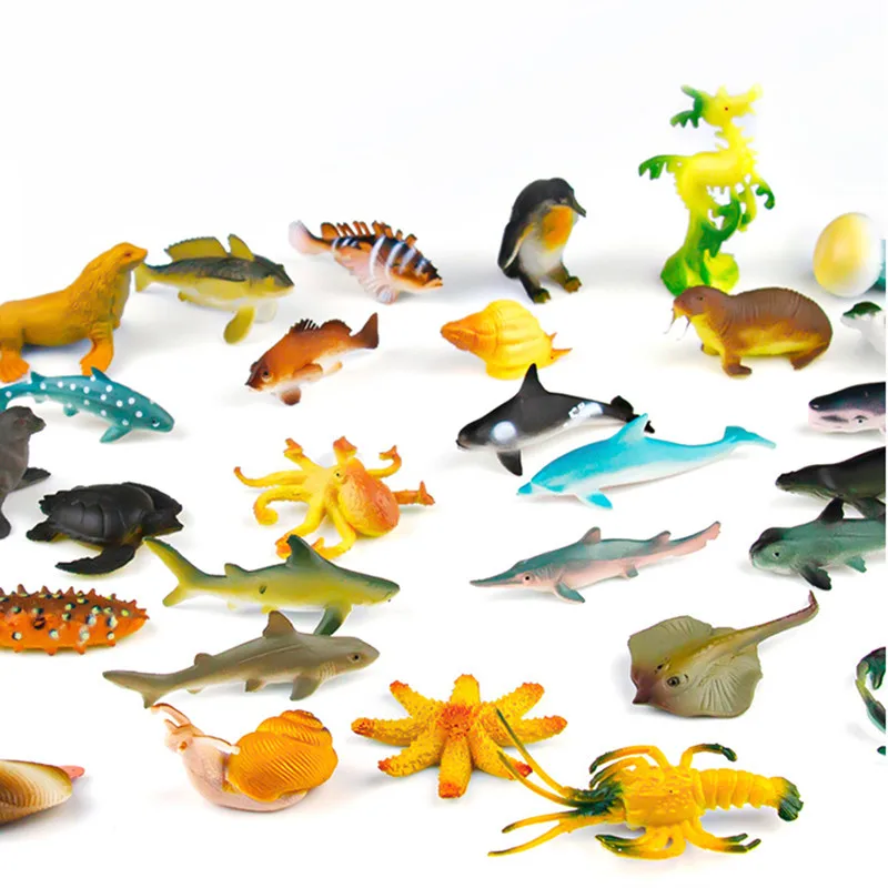 36PCS/set The simulation of marine animal model toy starfish turtle Octopus lobster crab Scallop in Shell sea cucumber