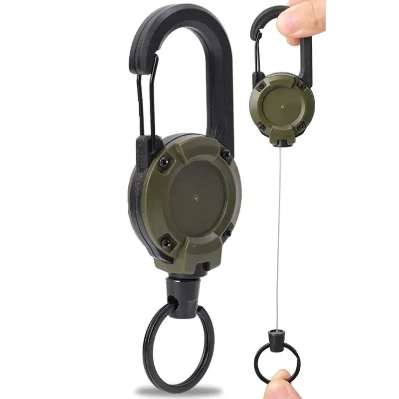 Tactical Retractable Carabiner Clip Strong Steel Wire Anti-Lost Key Ring Reel for Camping Fishing Climbing Hiking Outdoor Gear