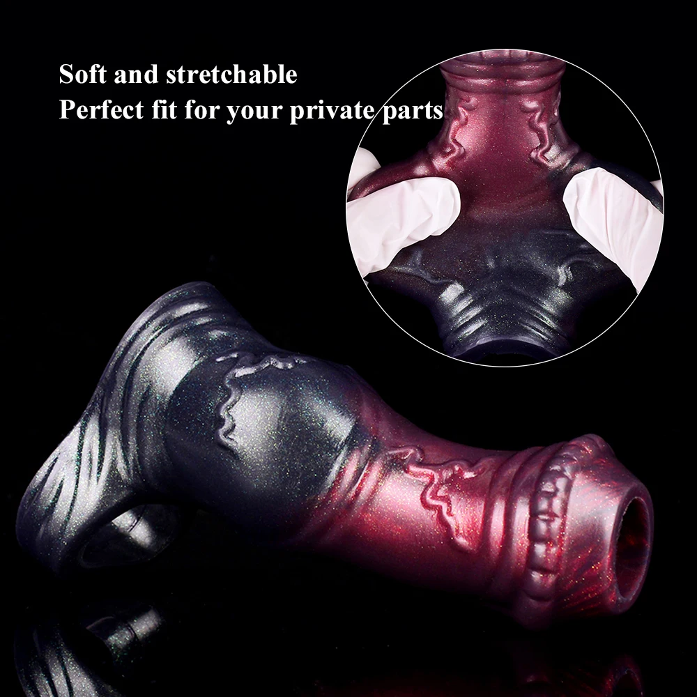 NNSX Reusable Horse Penis Sleeve Glans Penis Enlarger Extender Delay Ejaculation Cock Ring Silicone Sex Toys for Men Couples