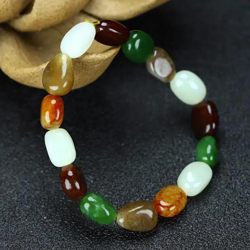 Natural Nephrite Jades Bracelets Men Women Healing Gemstone Fine Jewelry Genuine Hetian Jade Stone Seed Beads Tumbled Bracelets