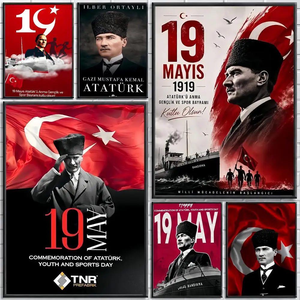 reformist Turkey M-Mustafa Kemal Ataturk Painting Calligraphy Canvas Poster Wall Art for Bedroom Living Room Home Decor Gift