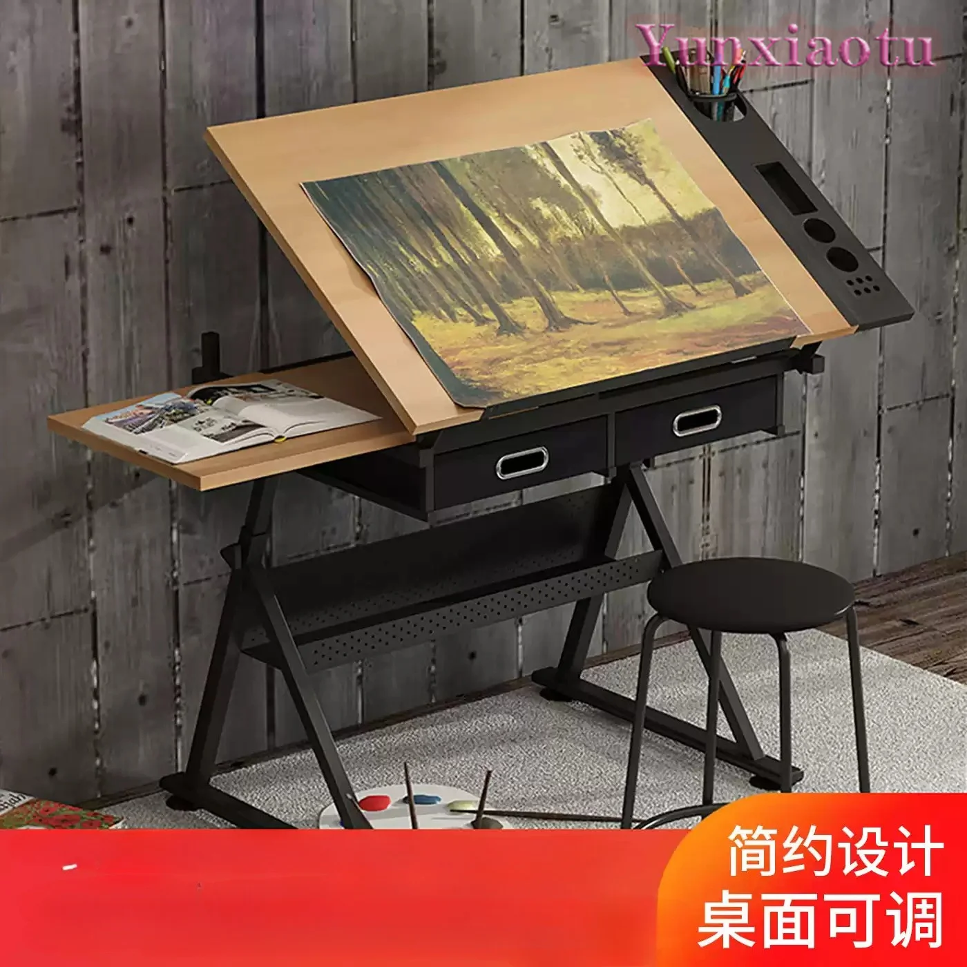 Adjustable Height Drawing Table for Painting, Art, Computer Design and Books, Artist Desk Workstation with Easel Stand