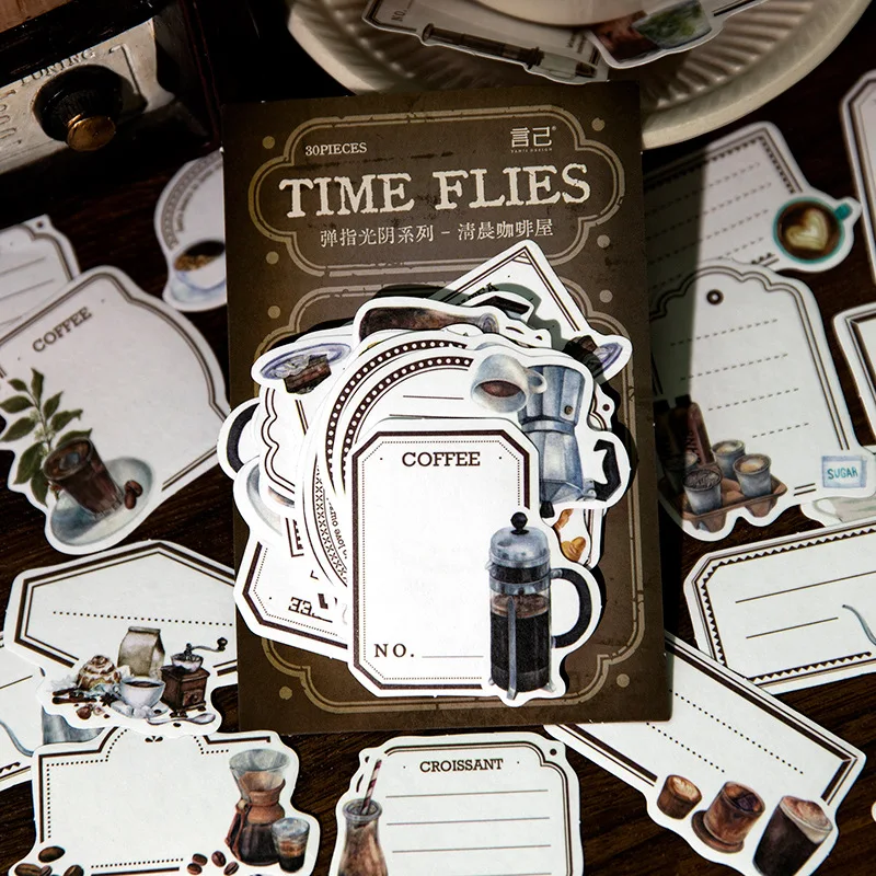 30Pcs Frame Label Base Material Paper Memo Rectangle Blank Coffee Tea Gramophone Scrapbooking Account Retro seal 130*88MM