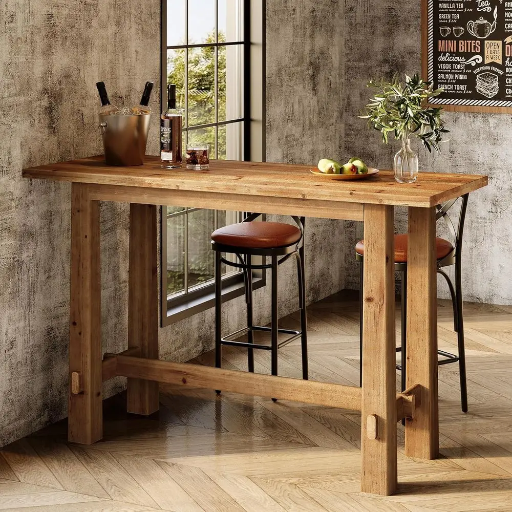 

Solid Wood Bar Table, 63" Counter Height Pub Table or 4–6, Rustic Wooden High Top Dining Table or Kitchen & Home Bar, Caé Restau