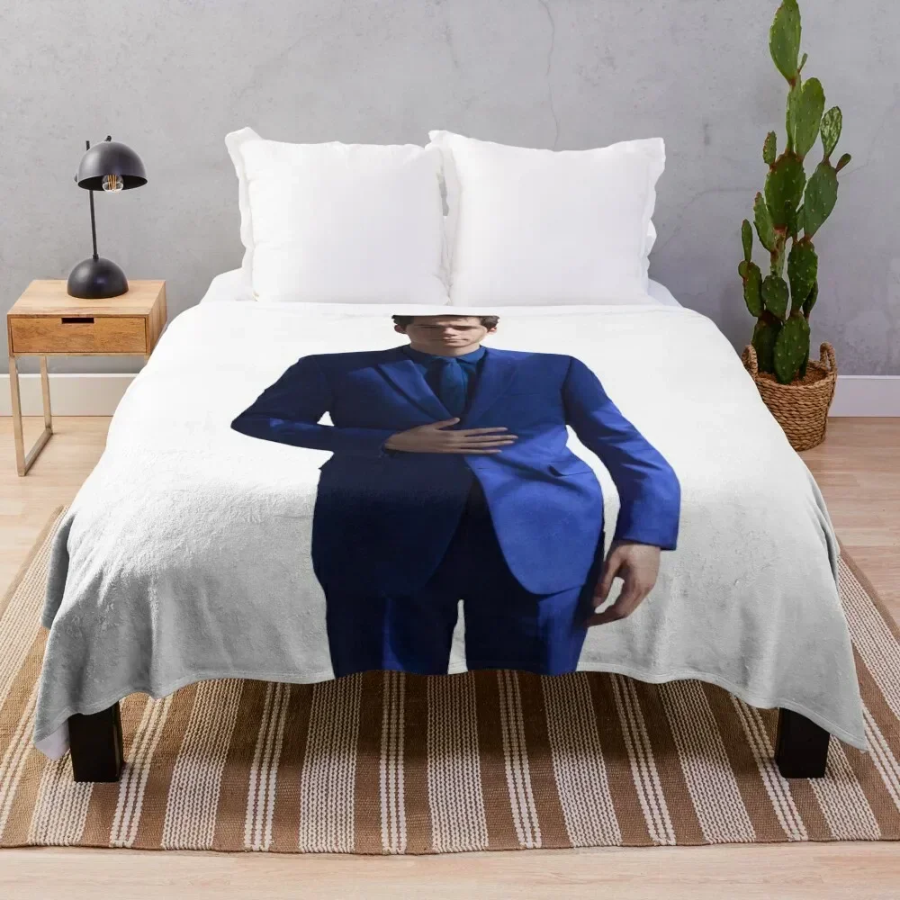 Dylan O'Brien in Blue Suit Throw Blanket Hairys Luxury St Flannels Personalized Gift Blankets