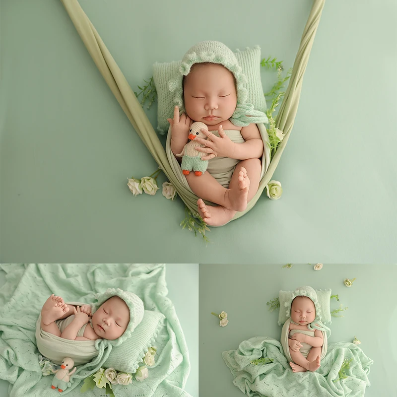 

0-1 Month Newborn Props Baby Blanket Summer Breathable Baby Wrap Knitted Hat Cute Infant Suit Baby Photoshoot Props Accessories
