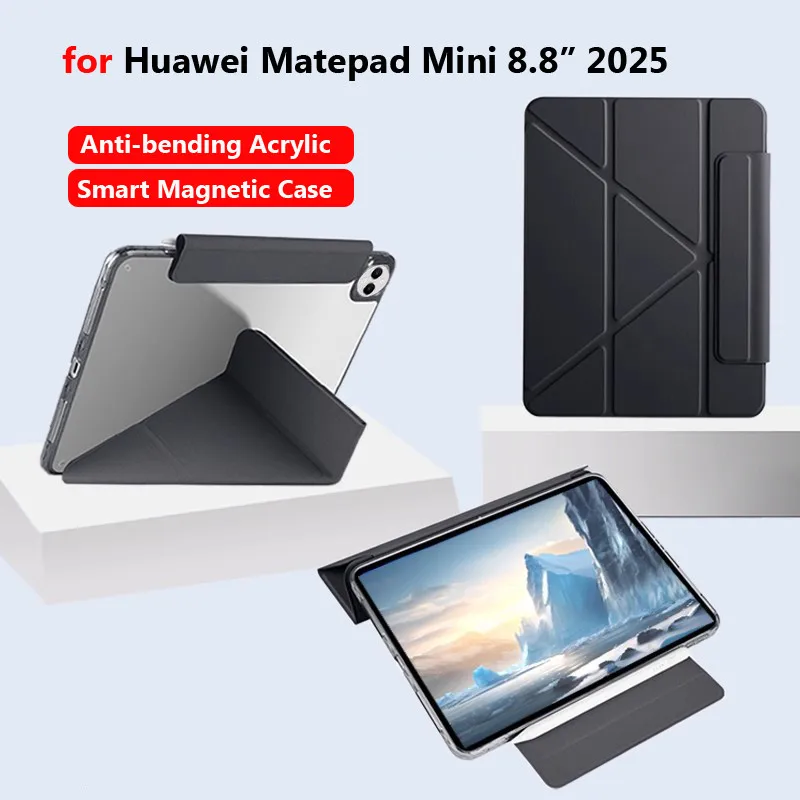 Case for Huawei Matepad Mini 2025 8.8 Inch MLR-AL10 MLR-AL10E Transparent Acrylic Y-Folding Magnetic Tablet Case Flip Cover