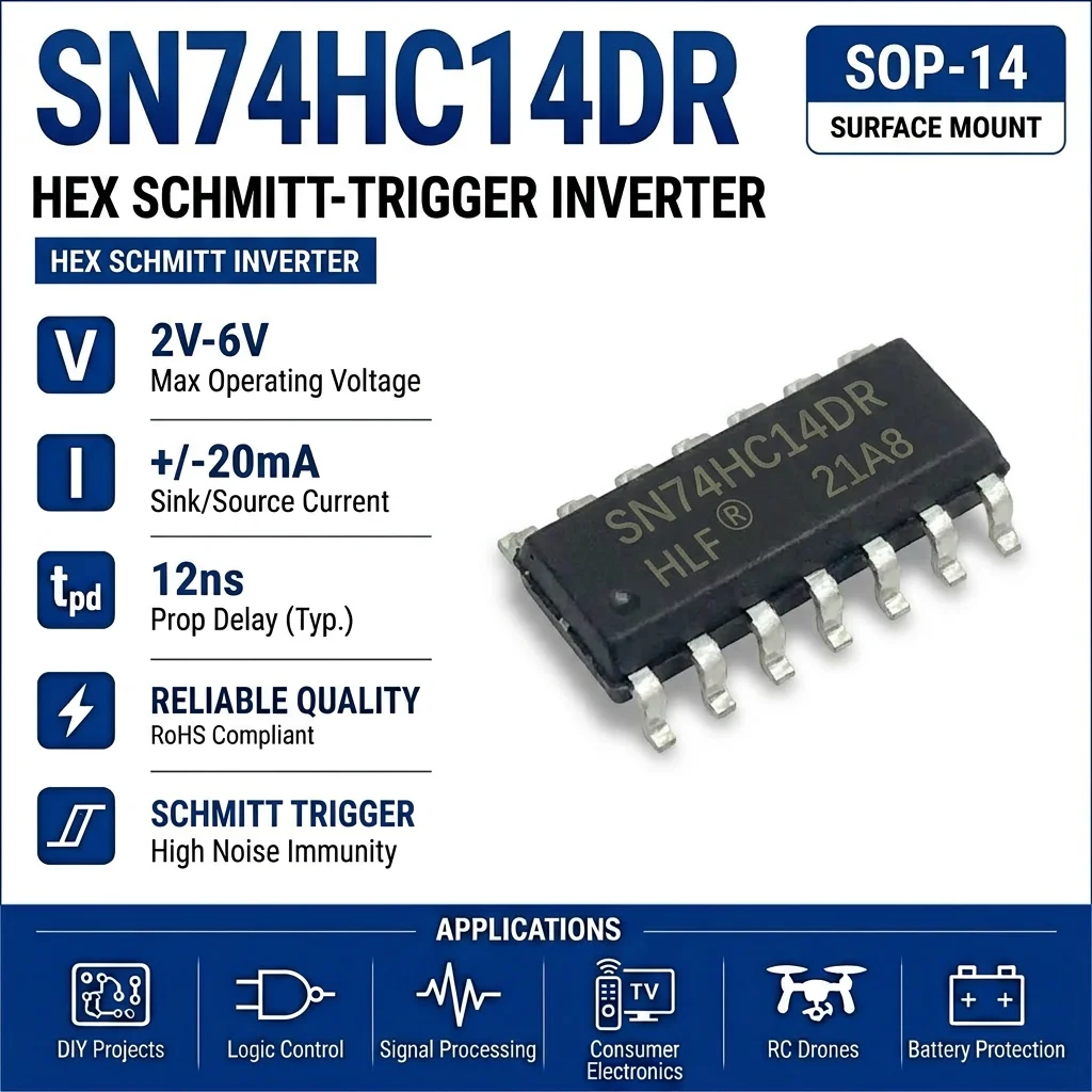 (10 pcs) SN74HC14N DIP-14/SN74HC14DR SOP-14 74HC14 Hex Schmitt Trigger Inverter 2V-6V