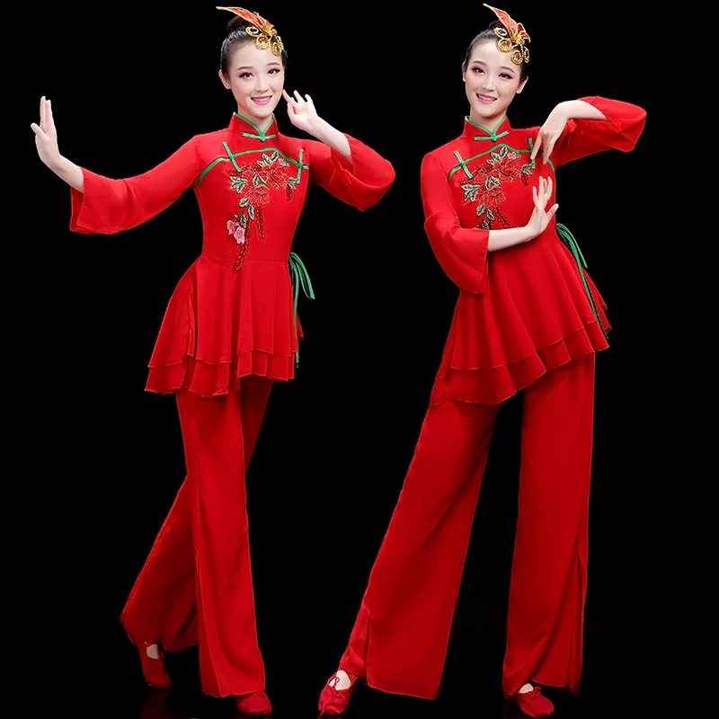 Adult women Yangko dress Female dress New festive fan dance set Chinese style folk dance dress performance hanfu women