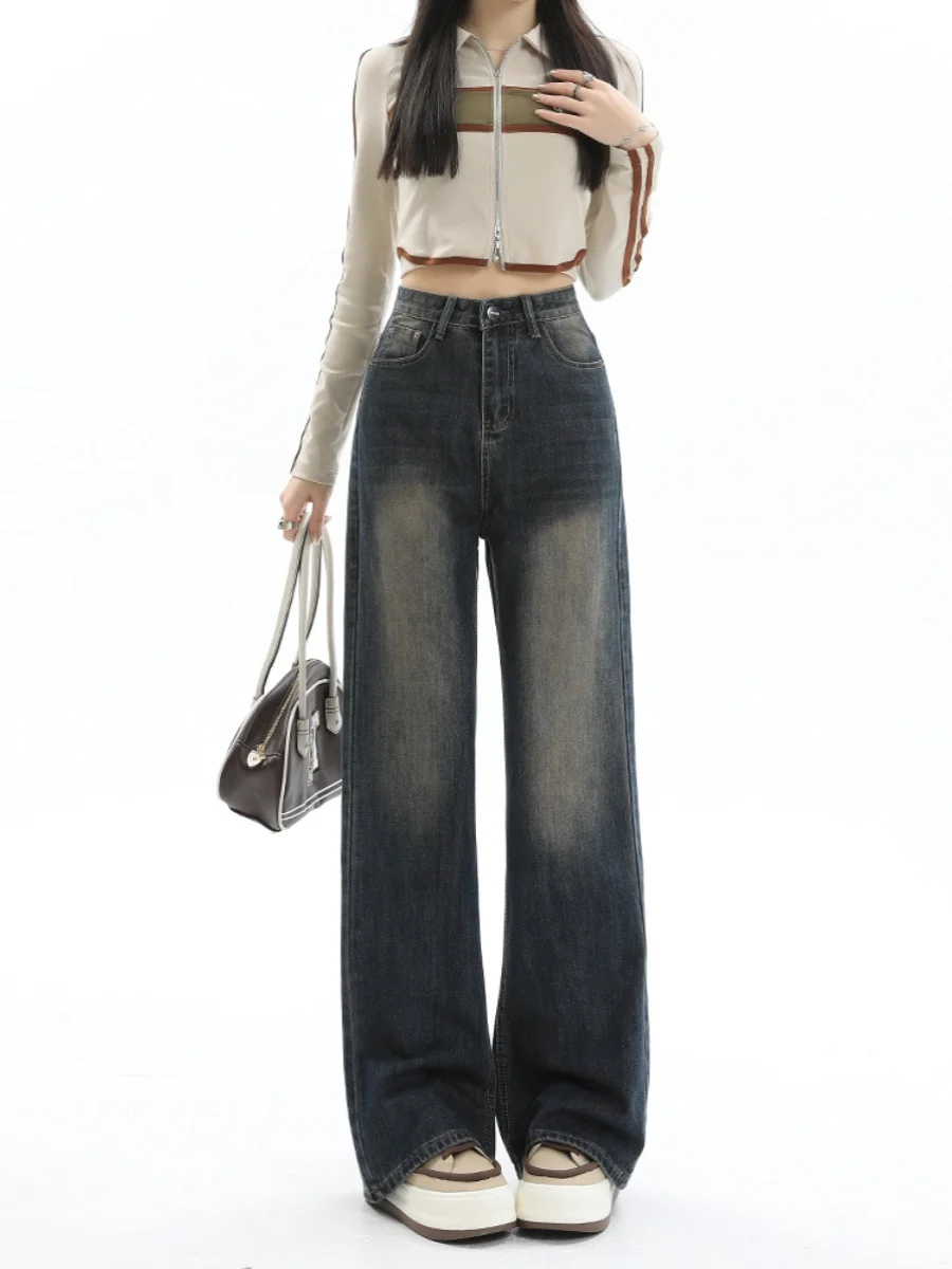 

Расклешенные джинсы с высокой талией, женские осенние новые утягивающие широкие брюки в стиле ретро, удобные джинсовые брюки больших размеров